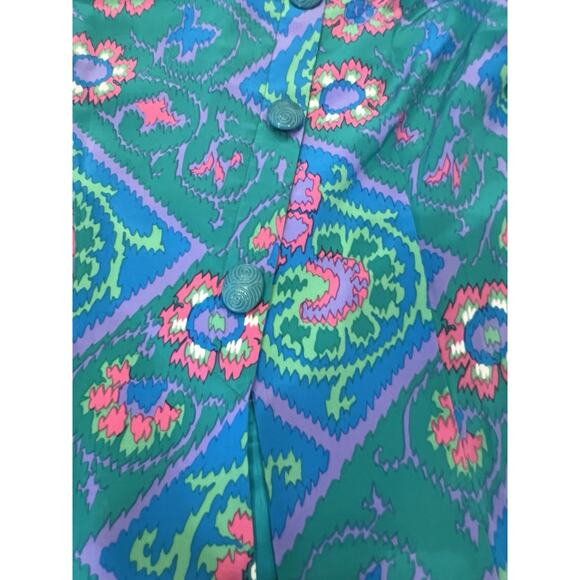 Vintage Encore Hong Kong 100% Silk Skirt Suit Set M 8-10 Teal Pink Floral - Picture 12 of 13